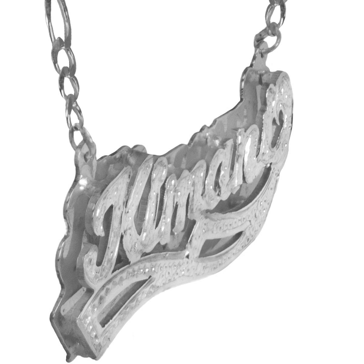 Beaded Double 3-D Personalized Nameplate with Solid Mirror Back with Figaro Chain