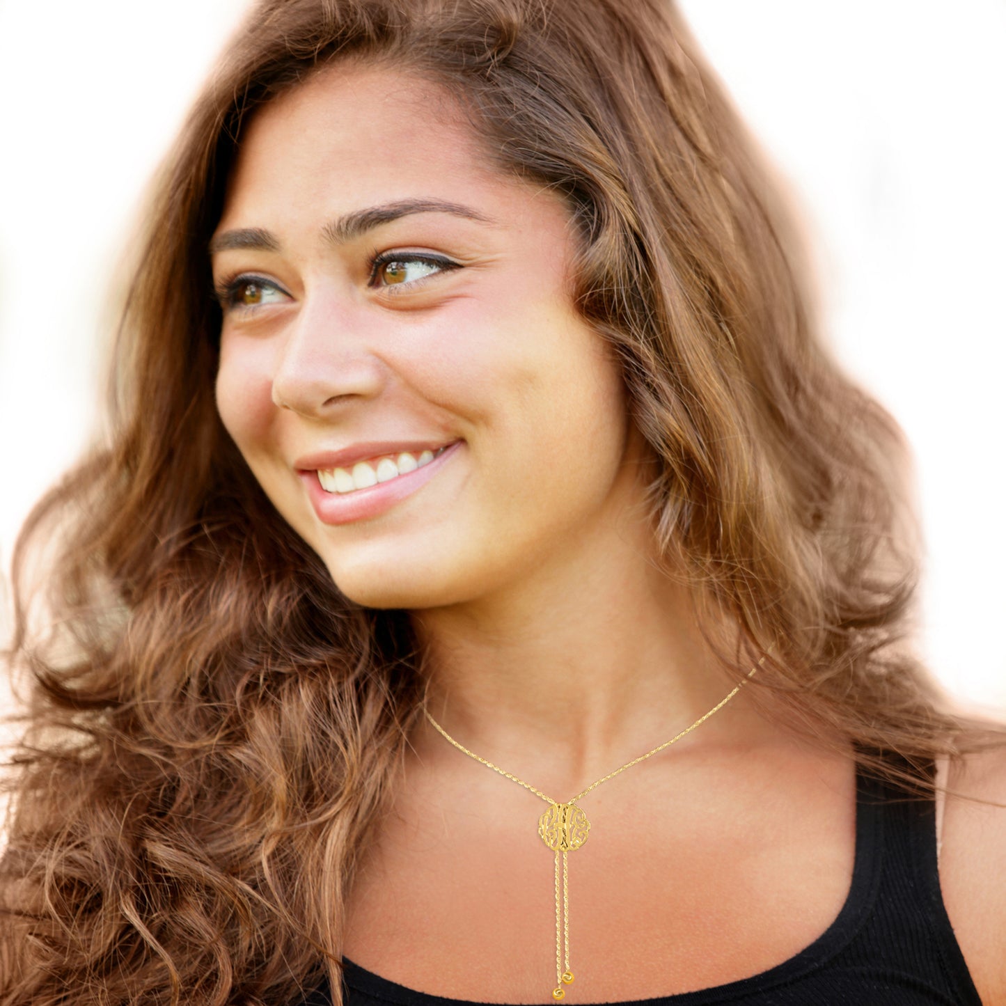 Monogram Lariat Necklace with Rope Chain
