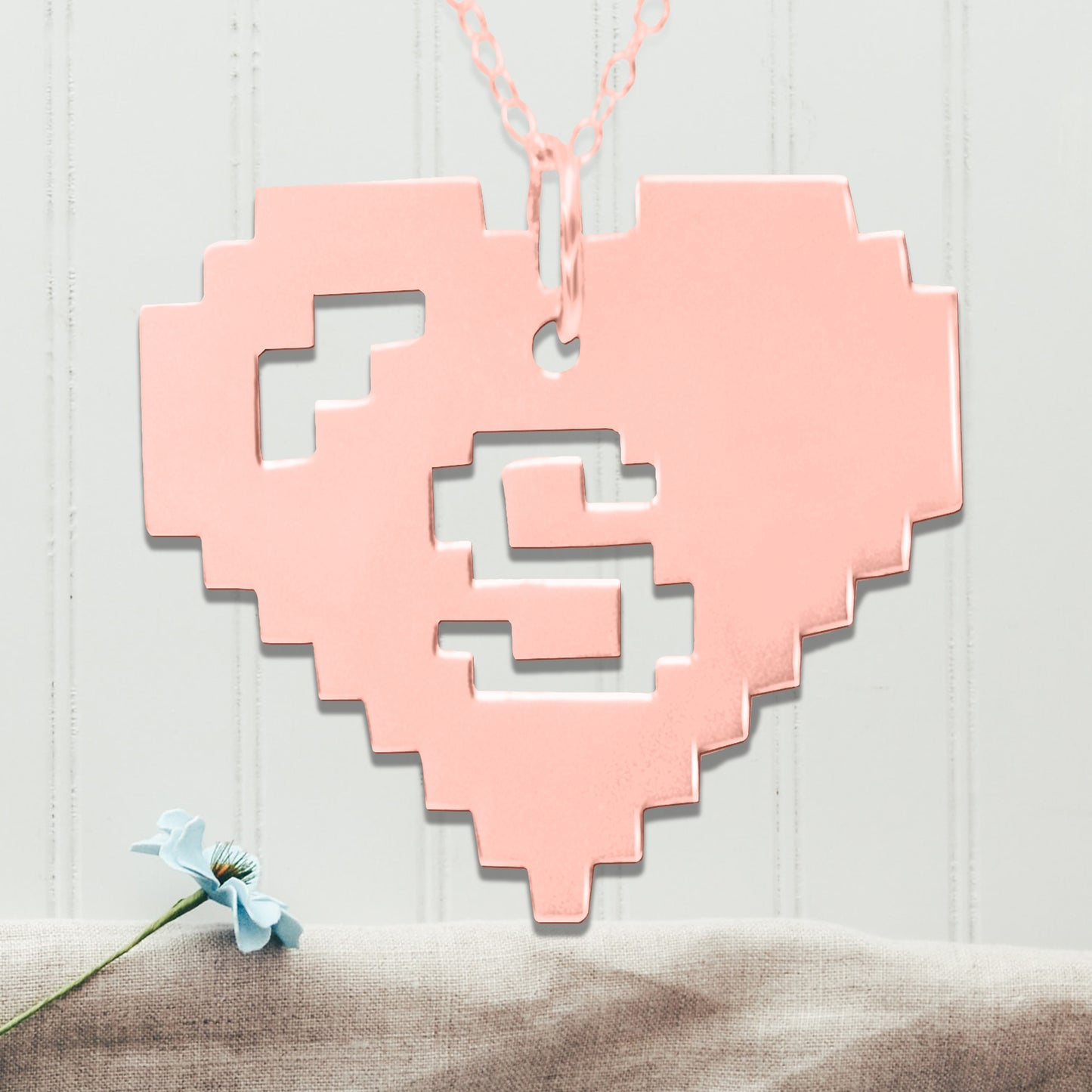 8 Bit Heart Initial Necklace