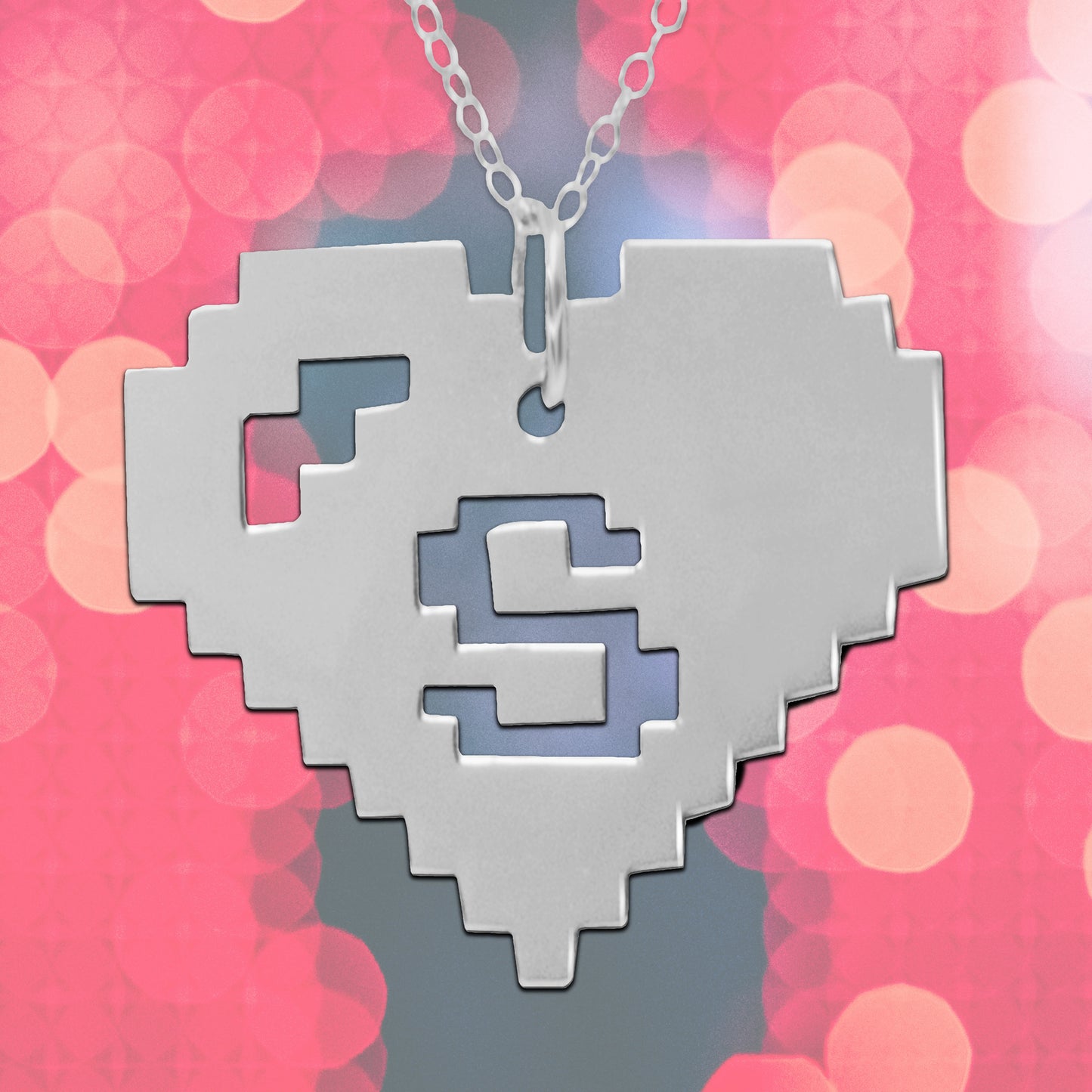 8 Bit Heart Initial Necklace
