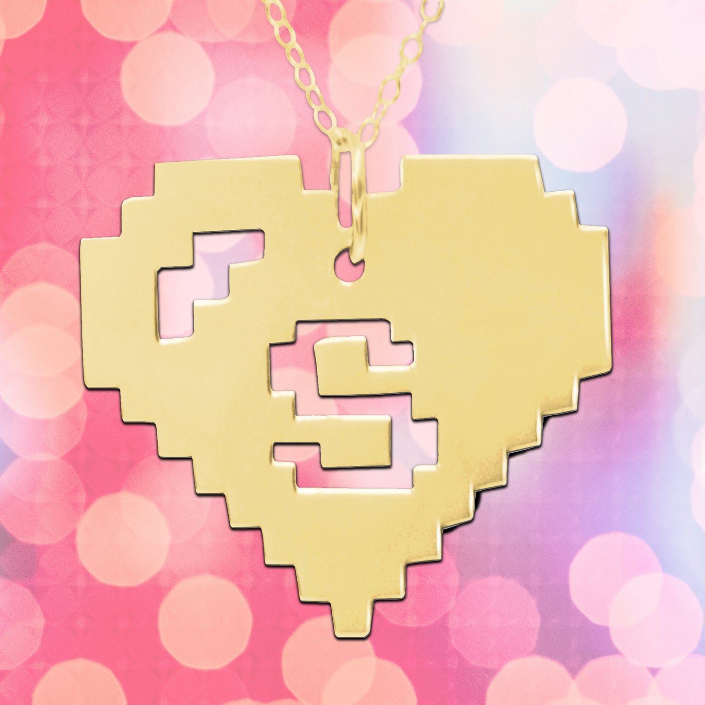 8 Bit Heart Initial Necklace