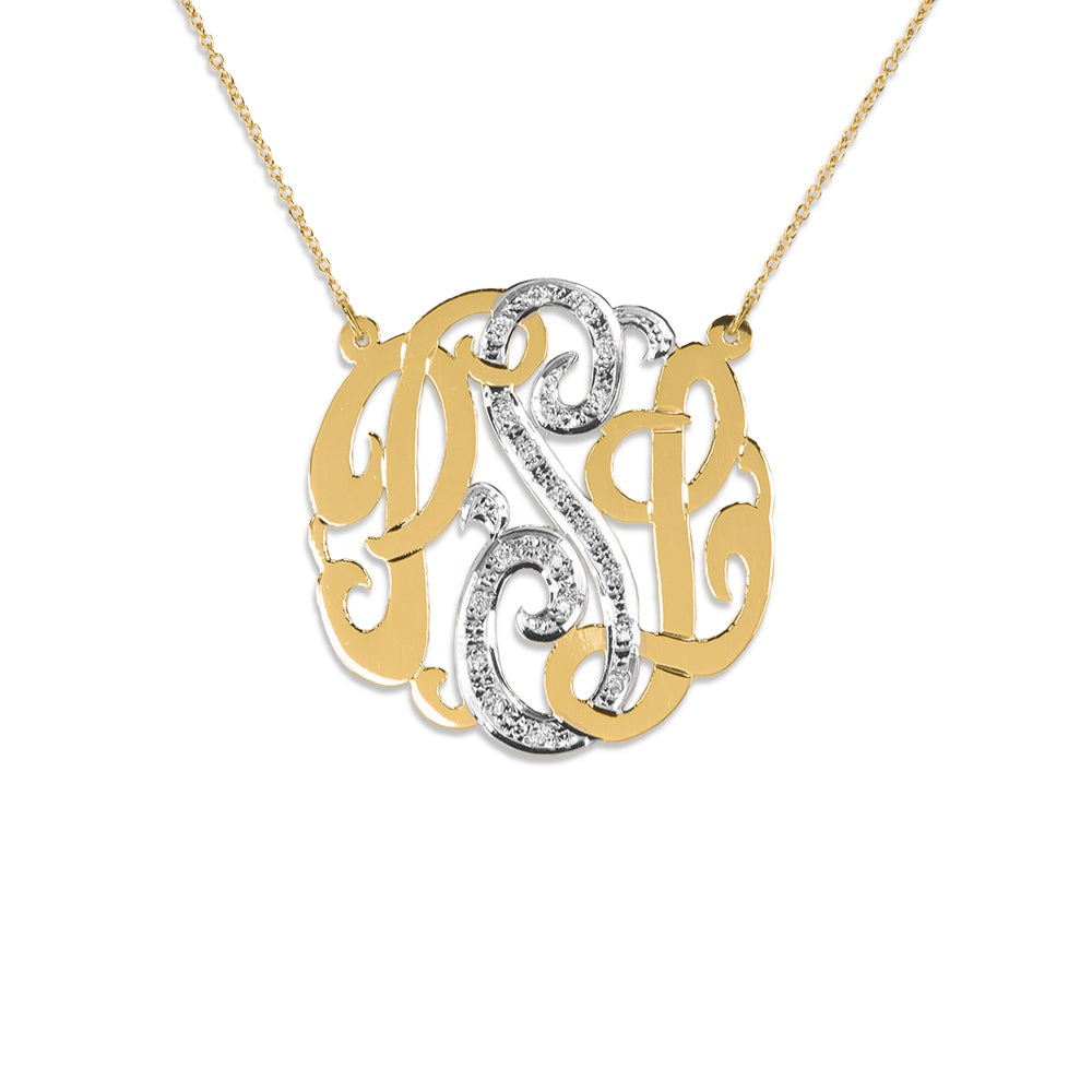 14k: Hand Cut Diamond Monogram Necklace