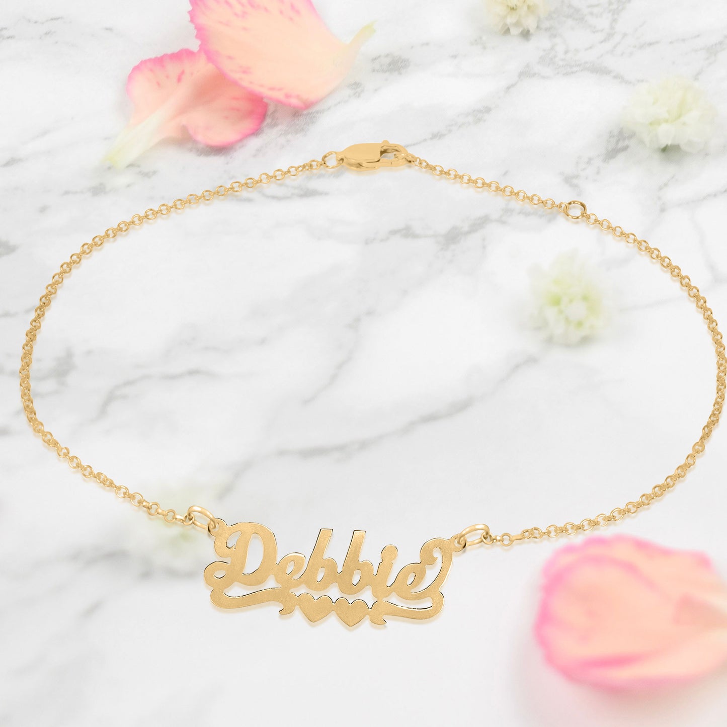 Personalized Script Name Anklet with Heart Tail