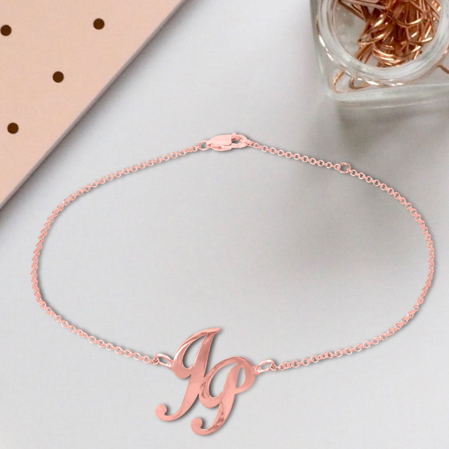 Personalized Offset Two Initial Monogram Anklet