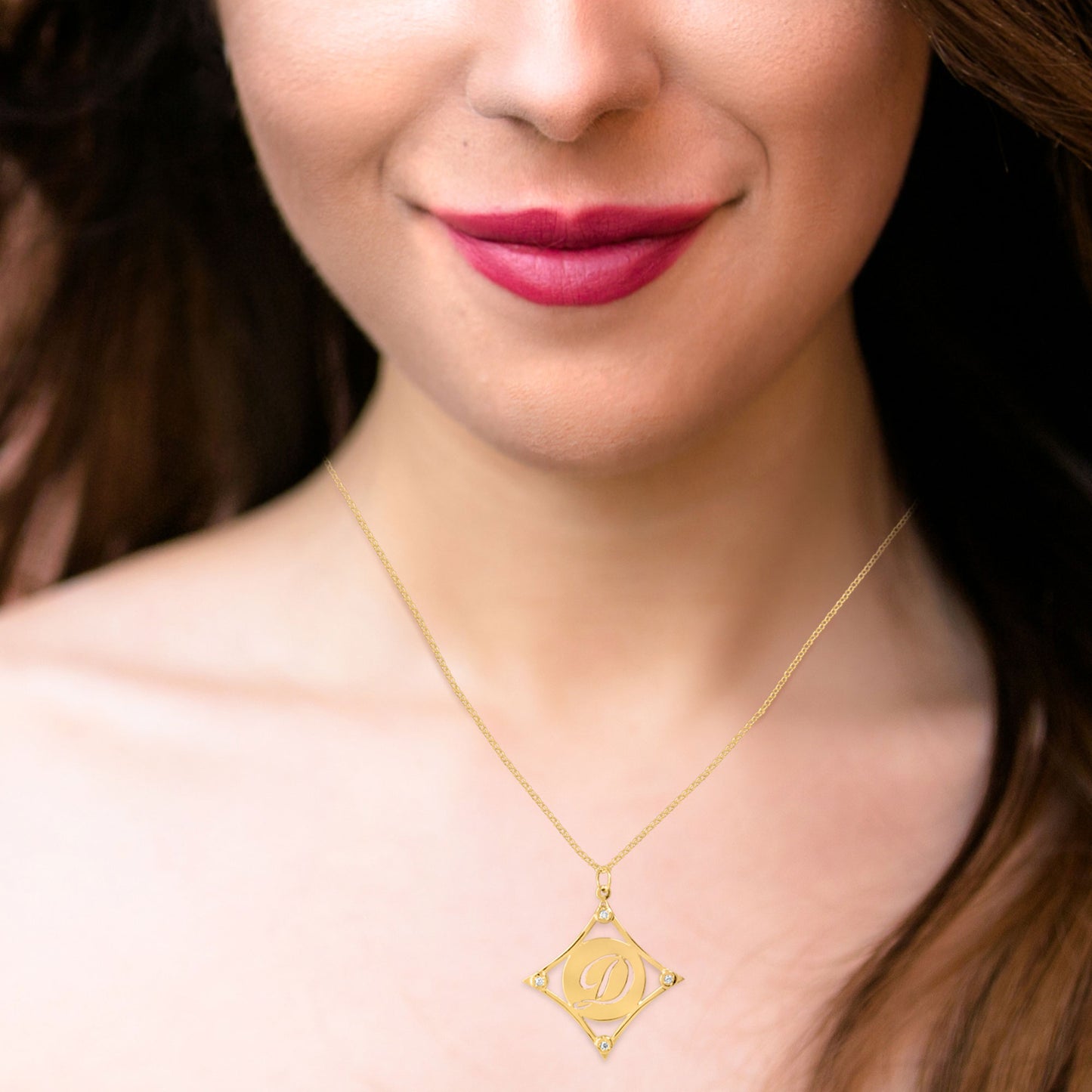 Diamond Shaped Diamond Accent Initial Pendant