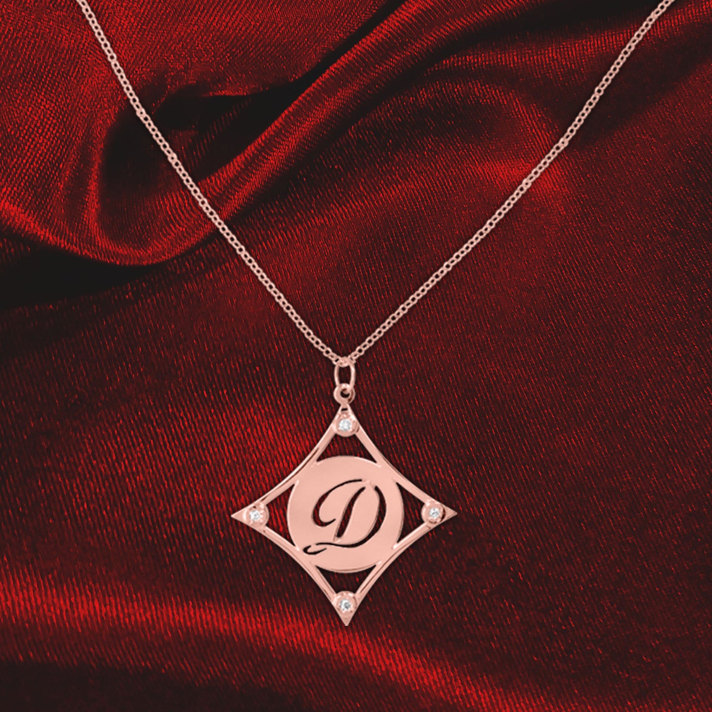 Diamond Shaped Diamond Accent Initial Pendant