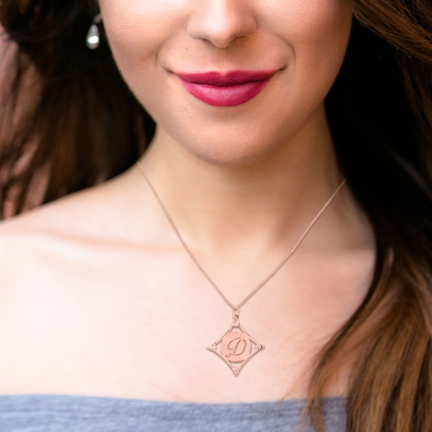 Diamond Shaped Diamond Accent Initial Pendant