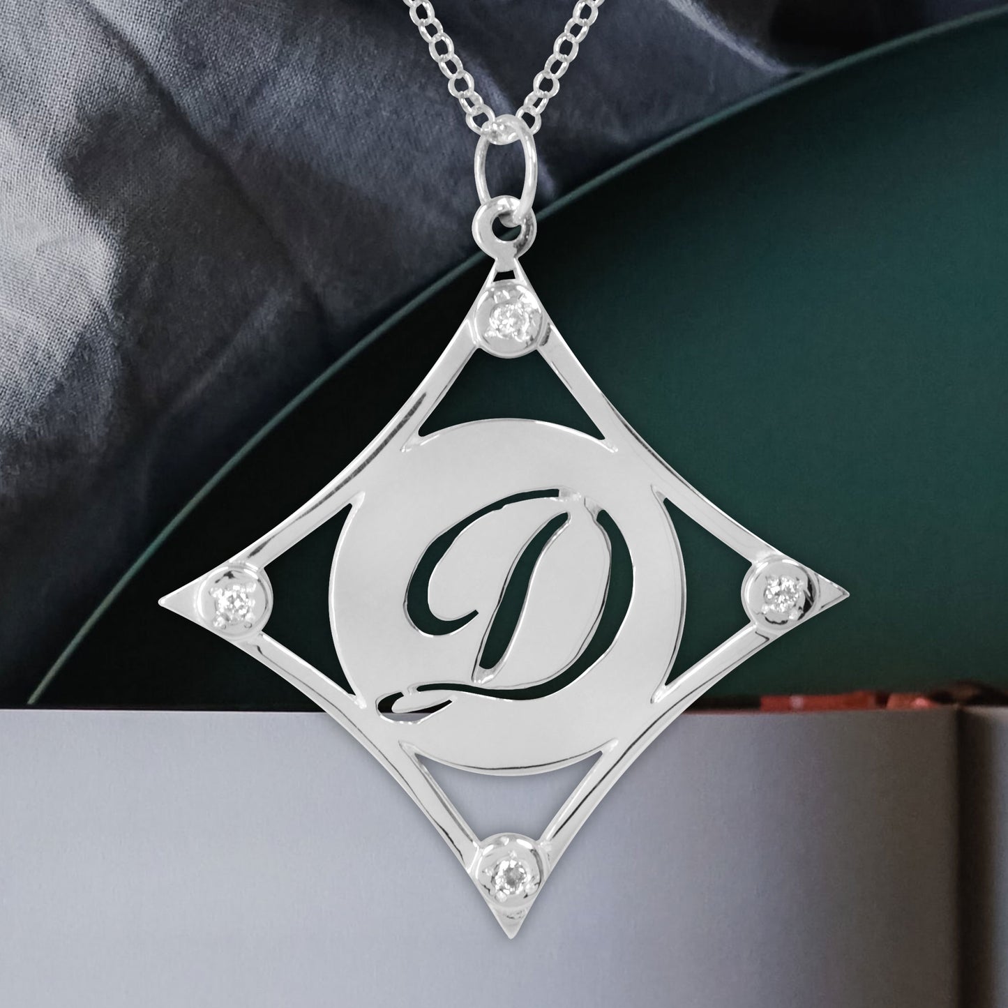 Diamond Shaped Diamond Accent Initial Pendant