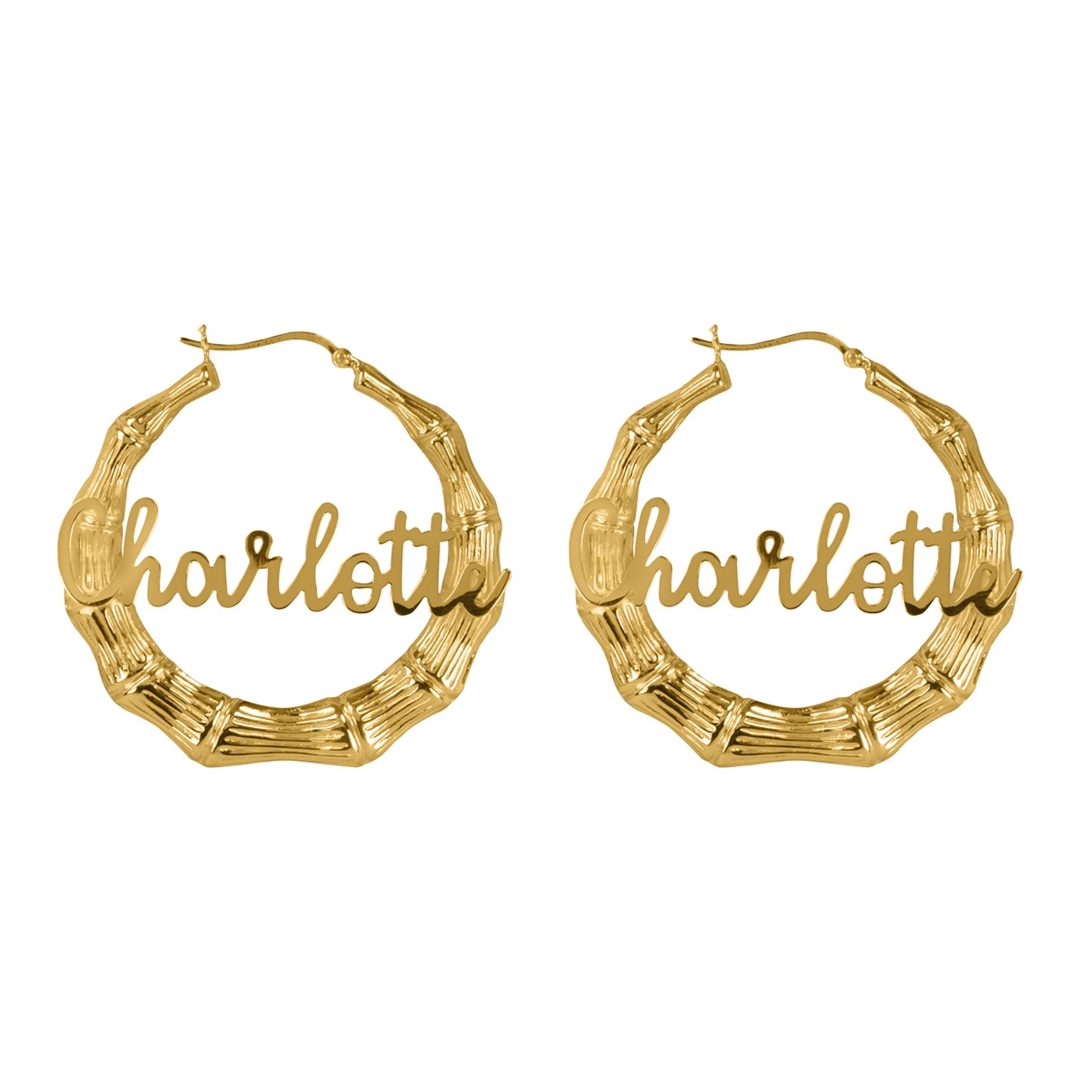Bamboo Script Name Hoop Earrings