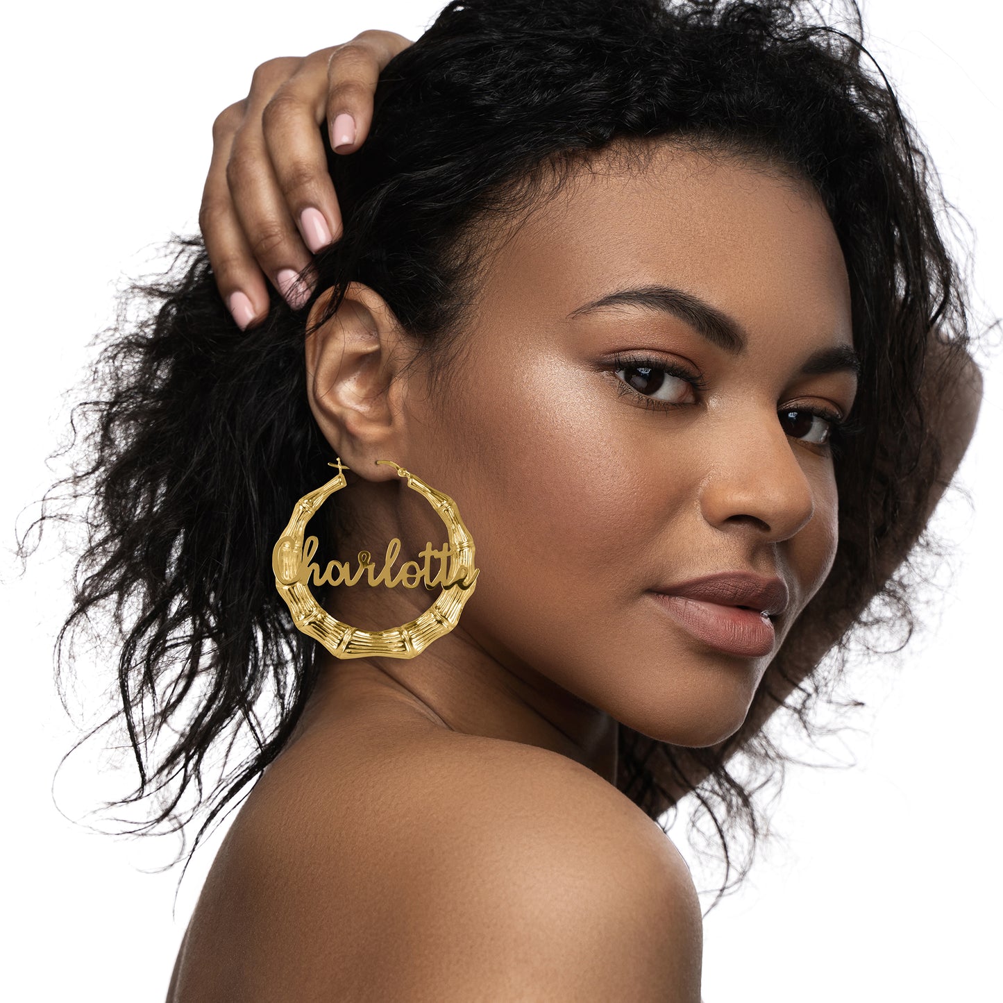 Bamboo Script Name Hoop Earrings