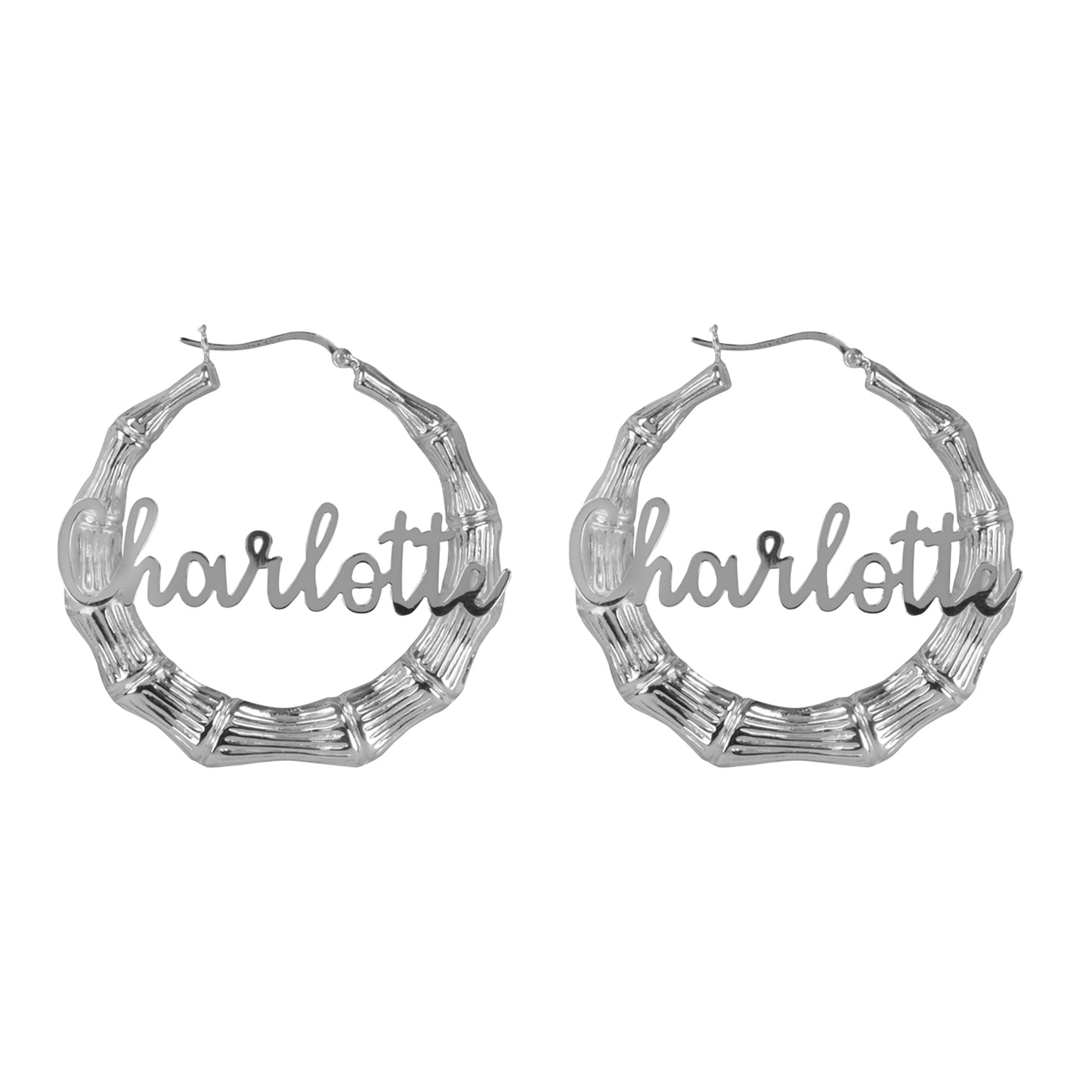 Bamboo Script Name Hoop Earrings