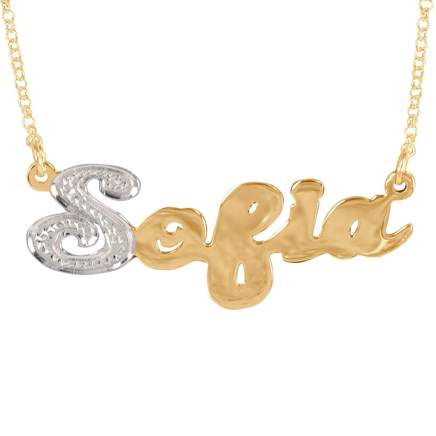 Script Nameplate with First Letter Rhodium
