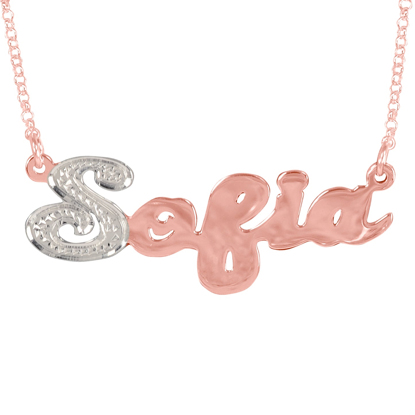 Script Nameplate with First Letter Rhodium