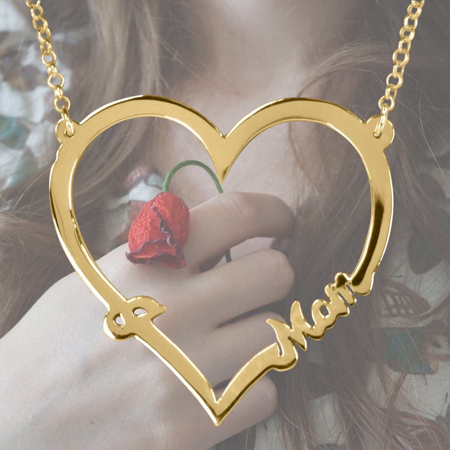 Open Heart "I LOVE MOM" Necklace
