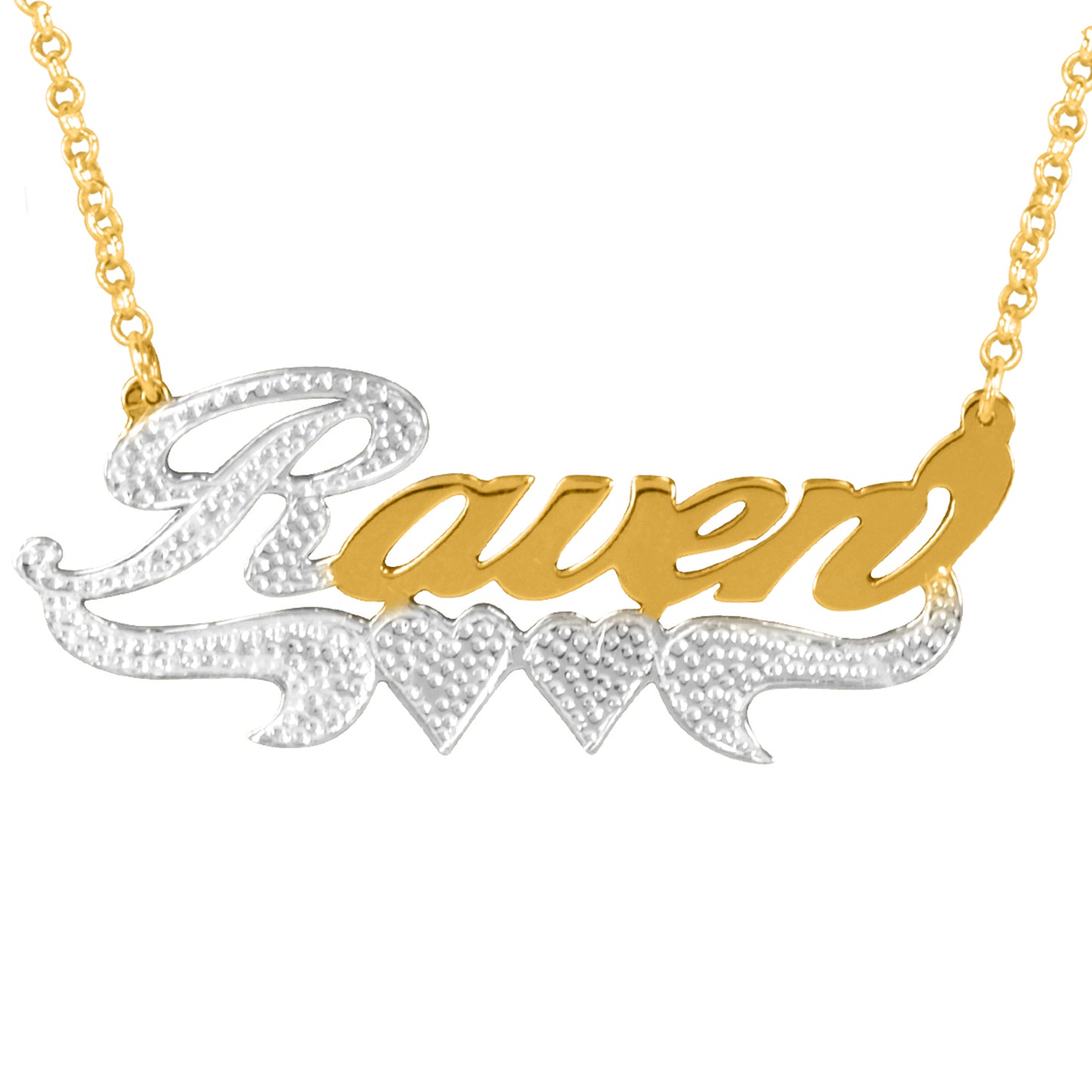 14kt Gold Filled Sterling Silver Beaded Script Nameplate with Tail