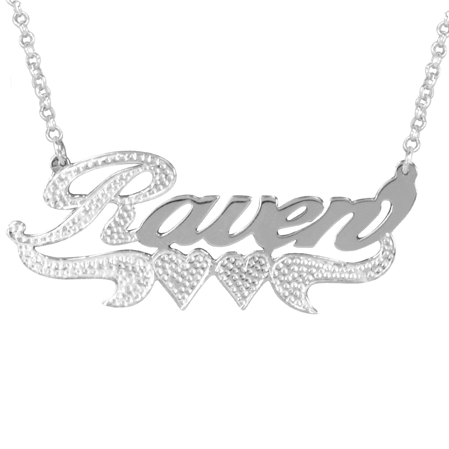14kt Gold Filled Sterling Silver Beaded Script Nameplate with Tail