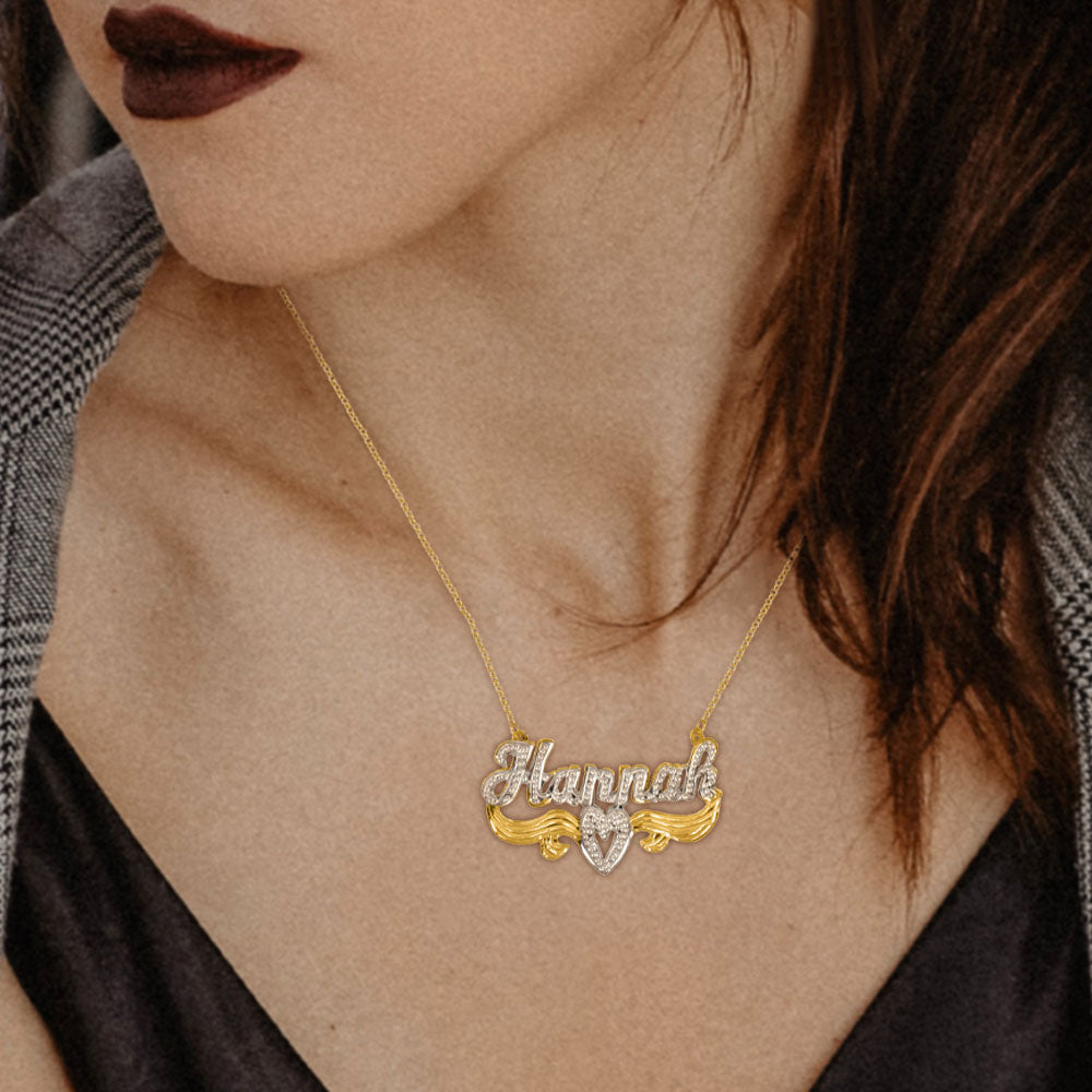 Beaded Personalized Nameplate with Beaded Heart in Tail