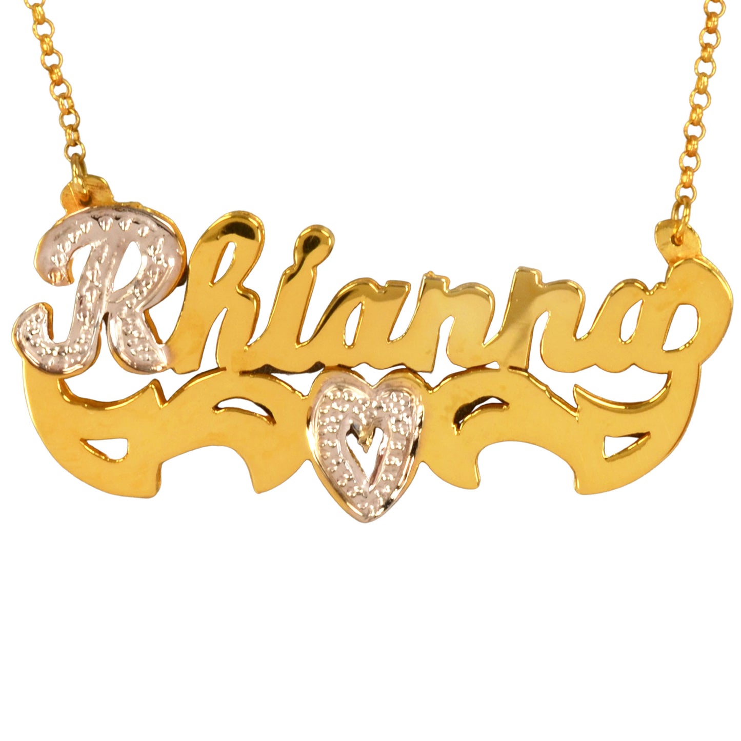 Double 3-D Personalized Nameplate with Beading in First Letter and Heart Tail
