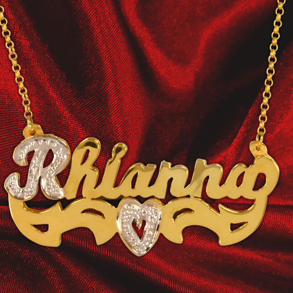Double 3-D Personalized Nameplate with Beading in First Letter and Heart Tail