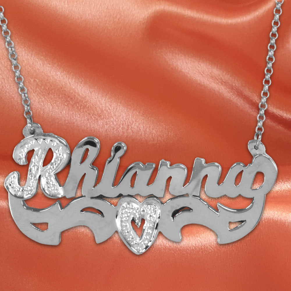 Double 3-D Personalized Nameplate with Beading in First Letter and Heart Tail