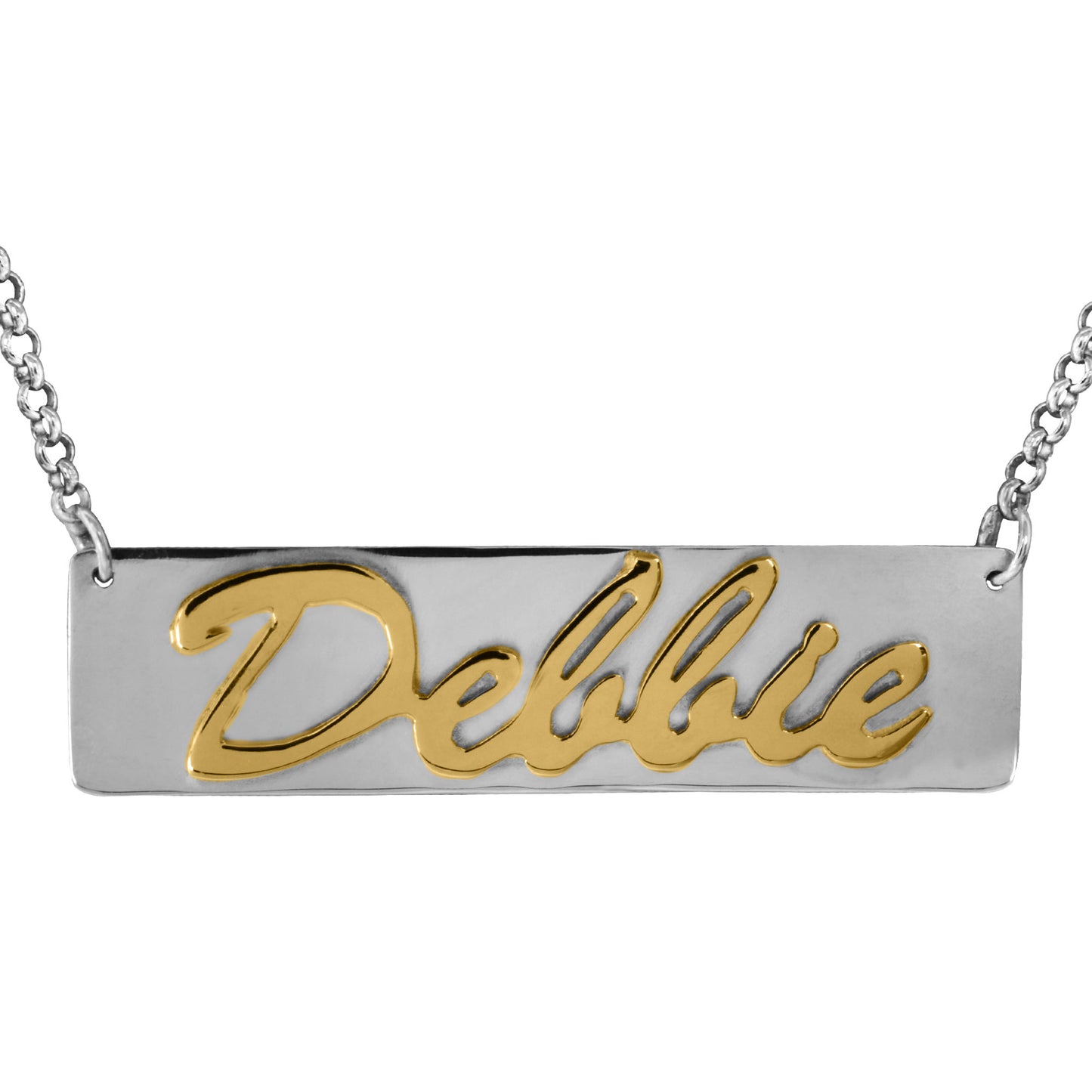 14kt Gold or 14kt Rose Gold Personalized Script Nameplate Necklace on a Sterling Plaque