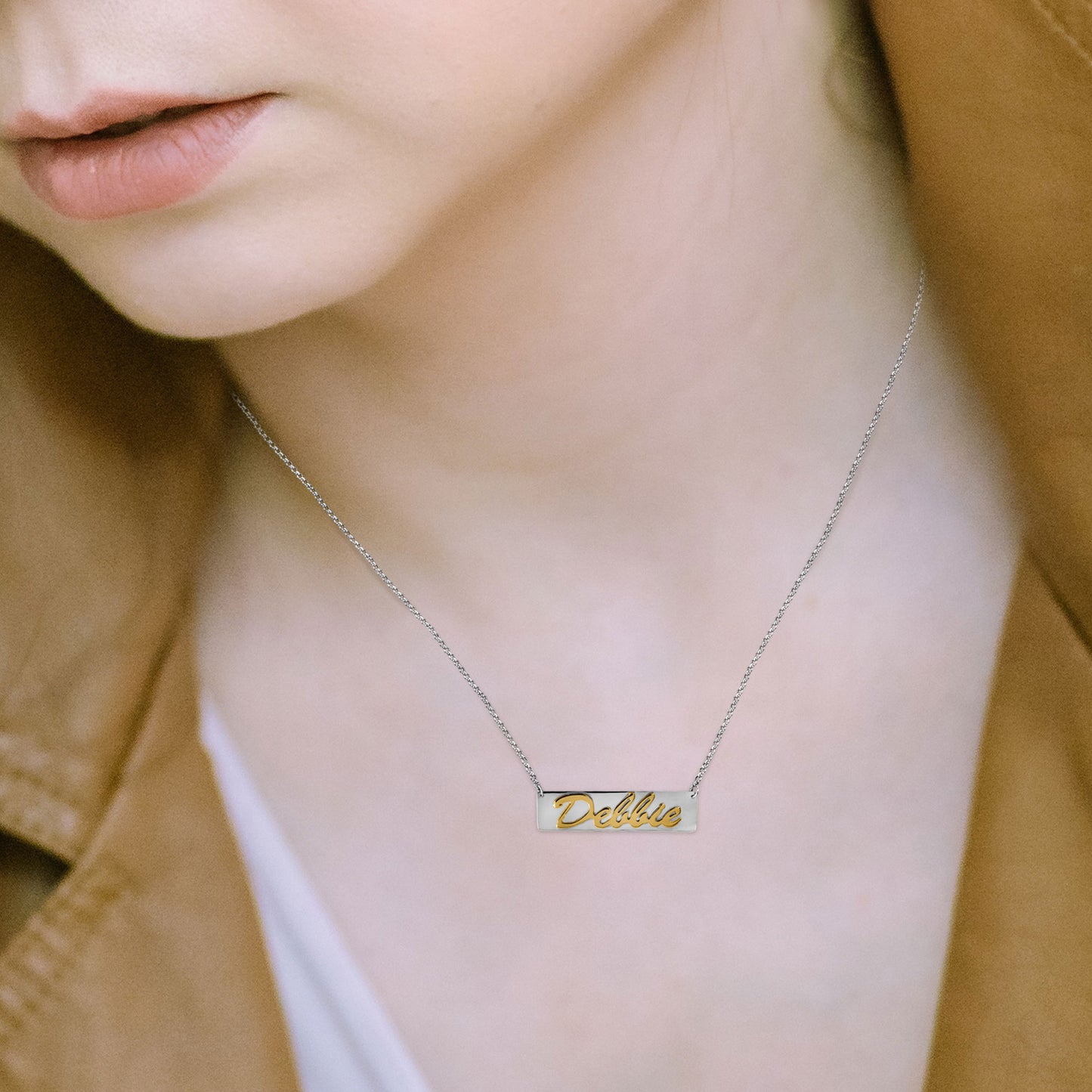 14kt Gold or 14kt Rose Gold Personalized Script Nameplate Necklace on a Sterling Plaque