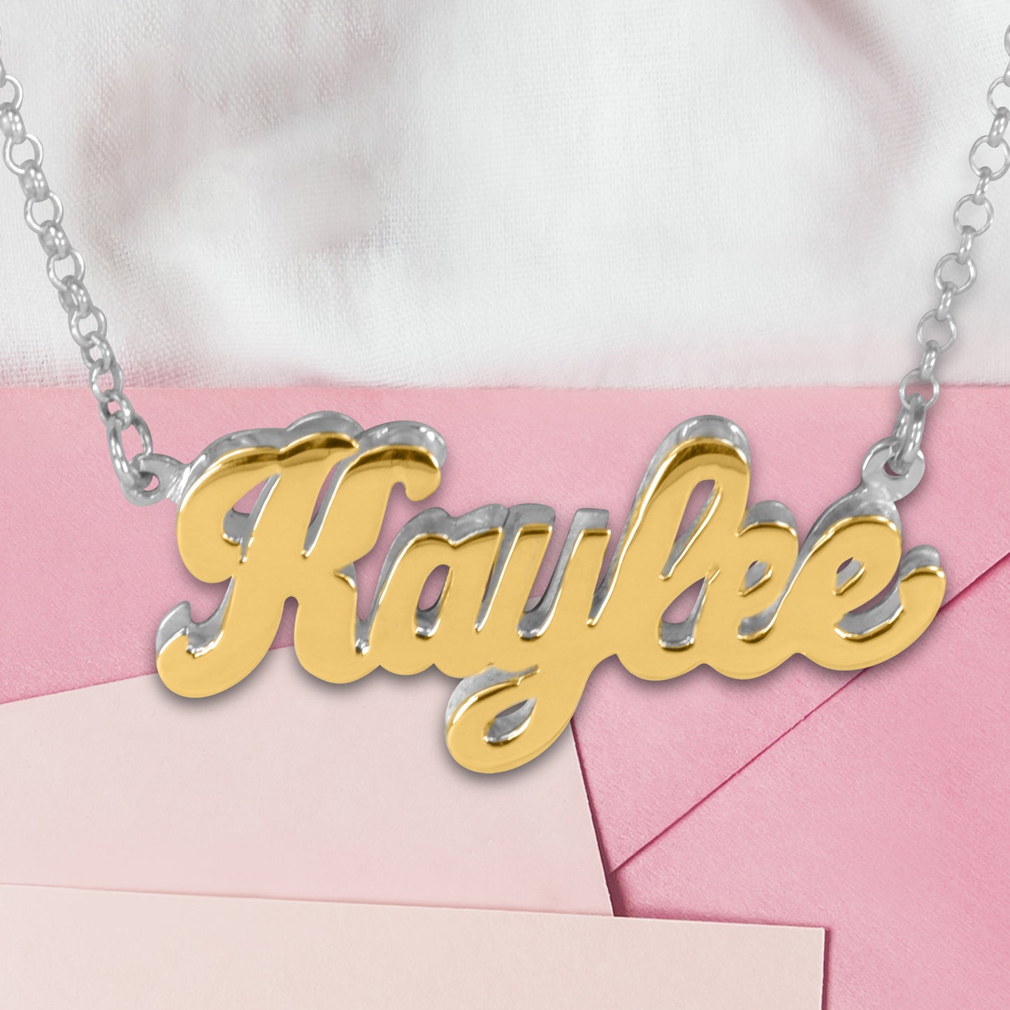14kt Gold or 14kt Rose Gold Personalized Double 3-D Name backed with Sterling Silver