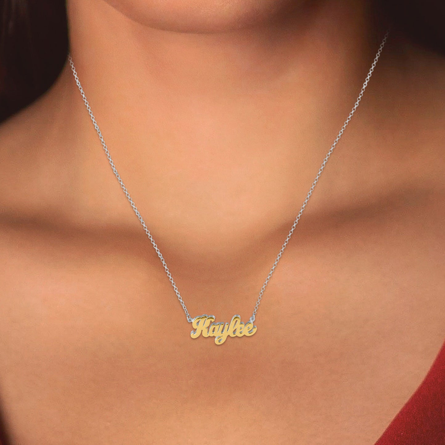 14kt Gold or 14kt Rose Gold Personalized Double 3-D Name backed with Sterling Silver