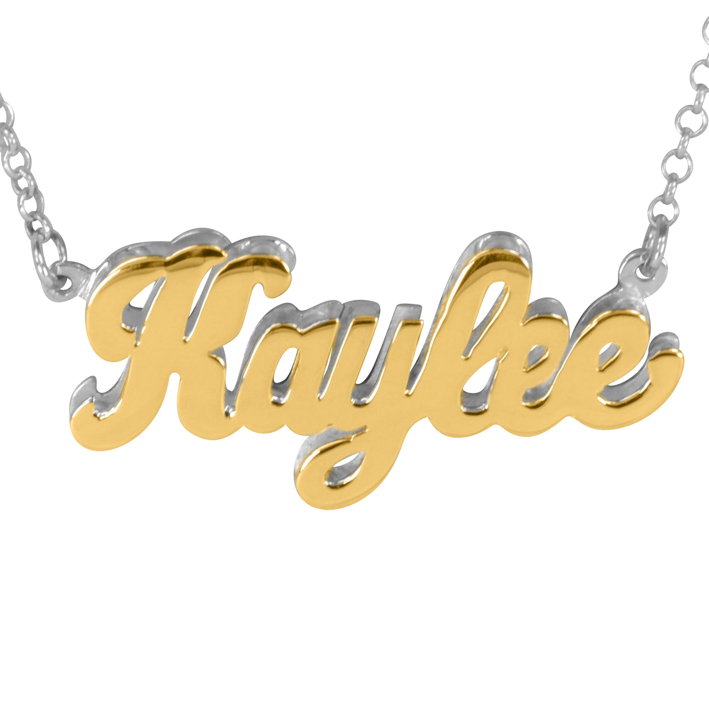 14kt Gold or 14kt Rose Gold Personalized Double 3-D Name backed with Sterling Silver