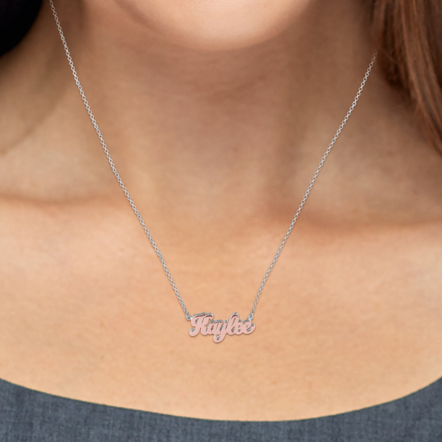 14kt Gold or 14kt Rose Gold Personalized Double 3-D Name backed with Sterling Silver