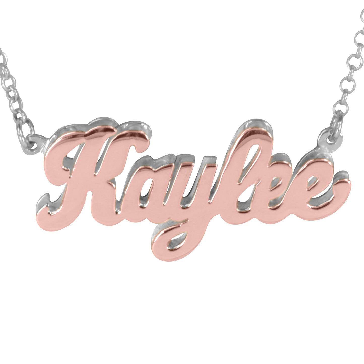 14kt Gold or 14kt Rose Gold Personalized Double 3-D Name backed with Sterling Silver