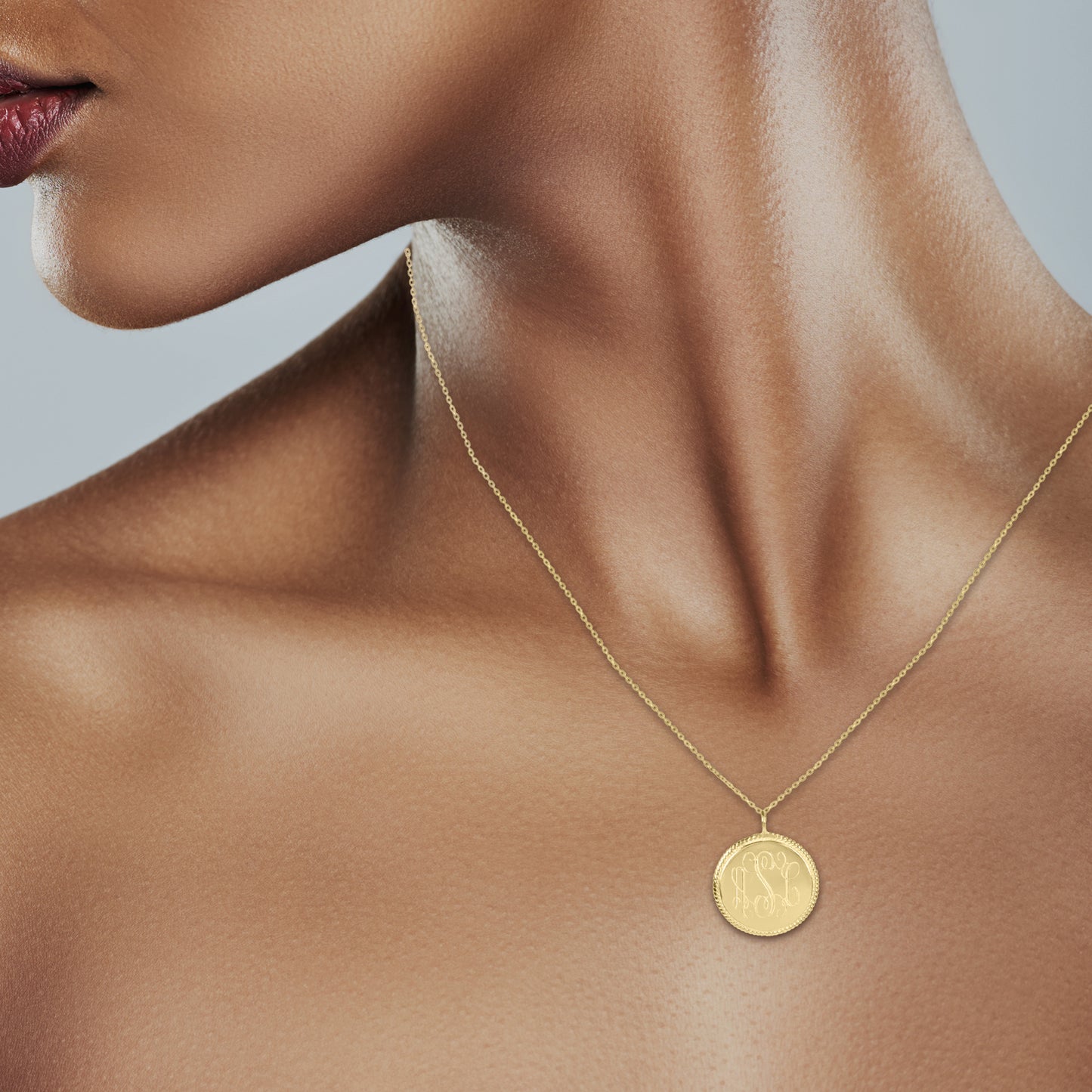 Large Rope Accent Engraved Monogram Pendant