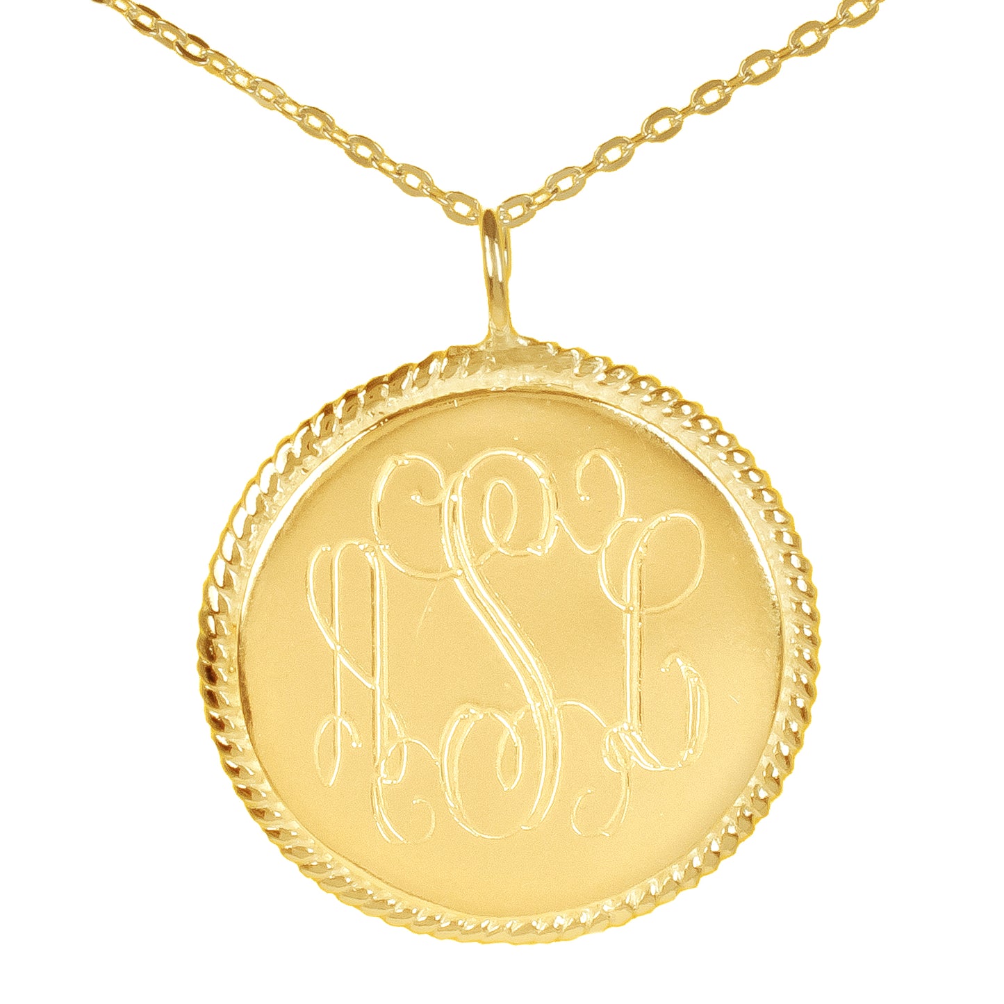 Large Rope Accent Engraved Monogram Pendant