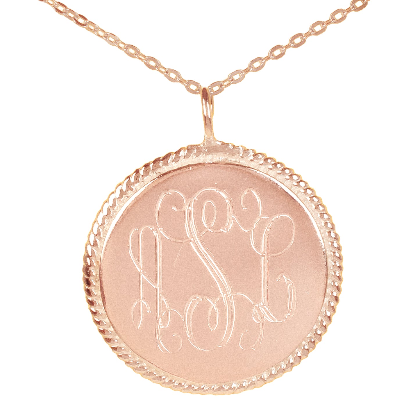Large Rope Accent Engraved Monogram Pendant