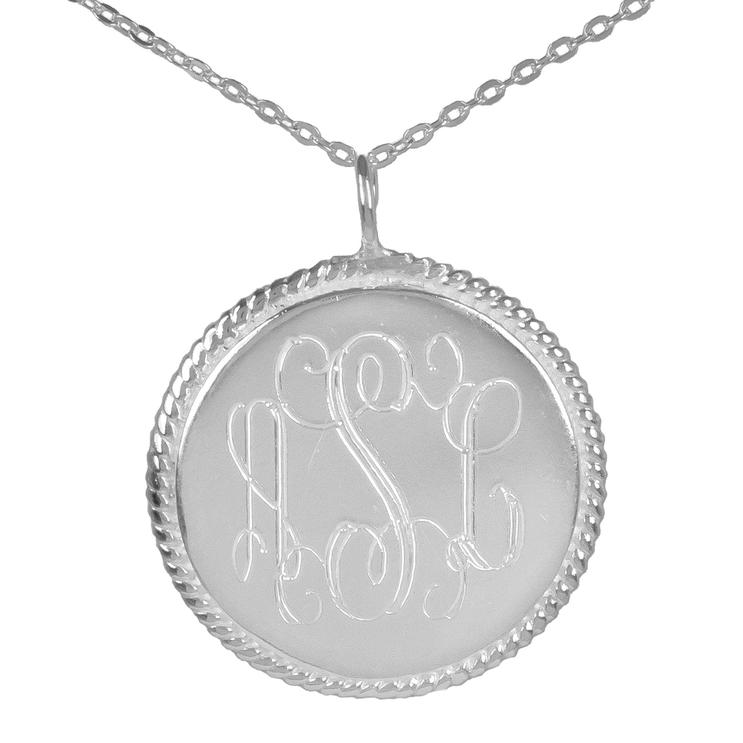 Large Rope Accent Engraved Monogram Pendant