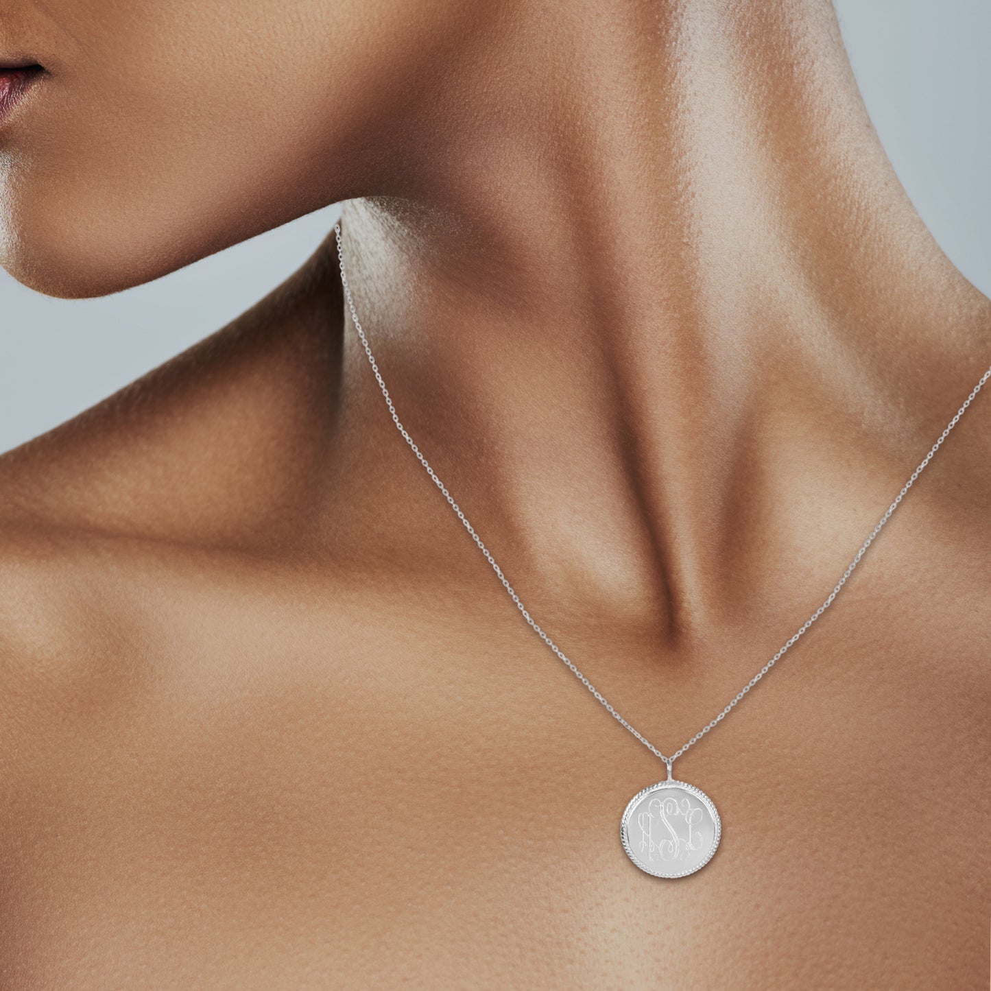 Large Rope Accent Engraved Monogram Pendant