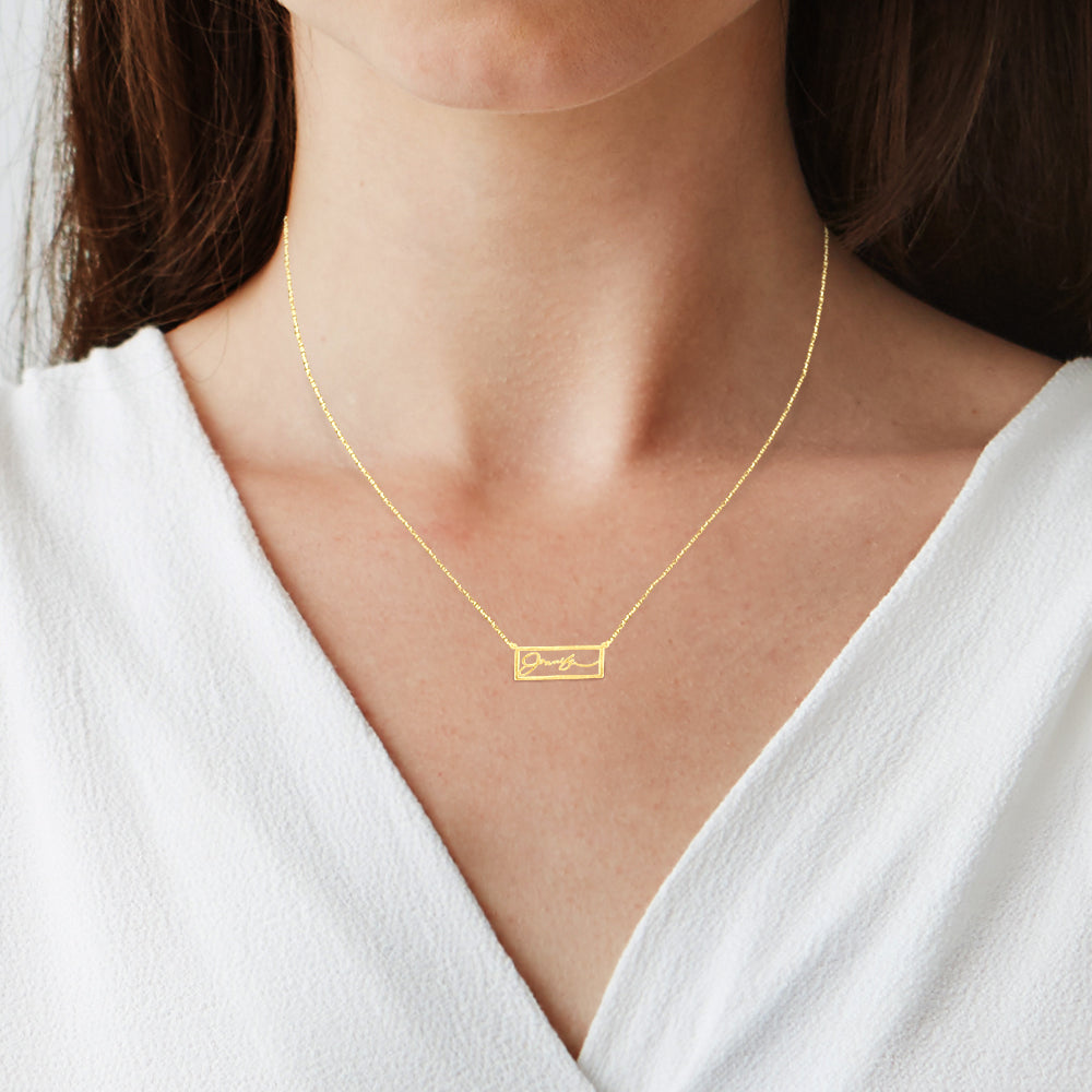 Your "VERY OWN HANDWRITTEN SIGNATURE" Open Frame Bar Necklace