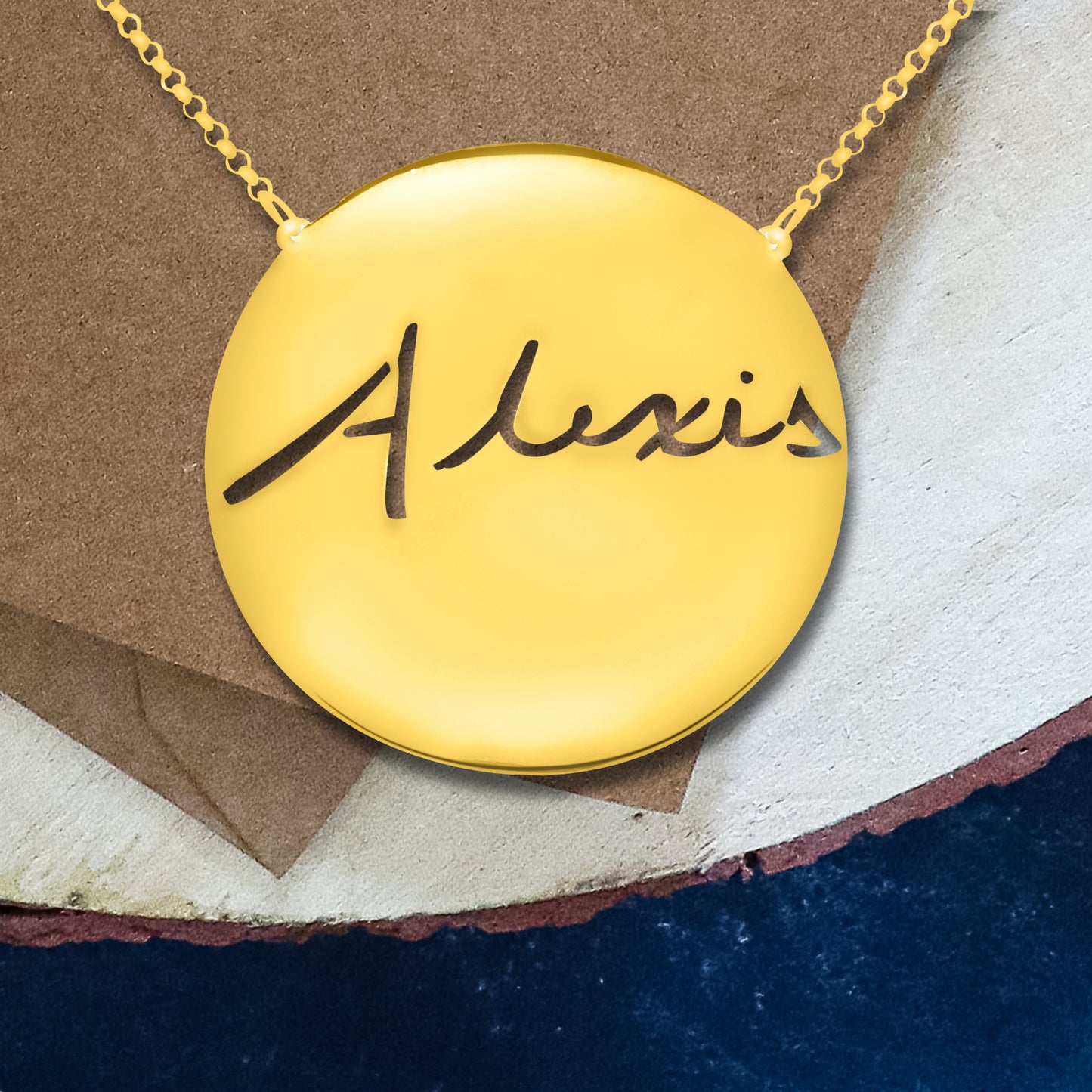 Your "VERY OWN HANDWRITTEN SIGNATURE" Solid Disk Necklace