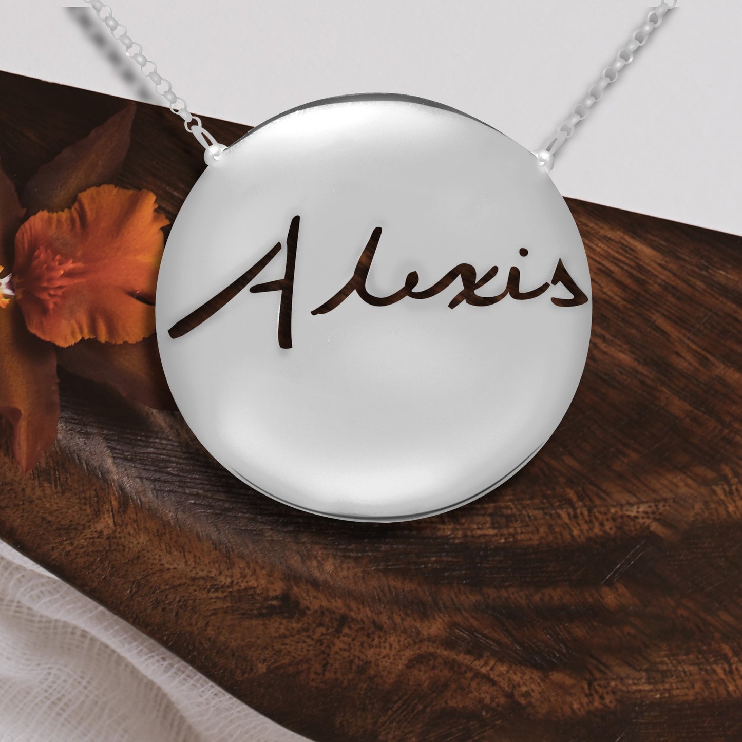 Your "VERY OWN HANDWRITTEN SIGNATURE" Solid Disk Necklace