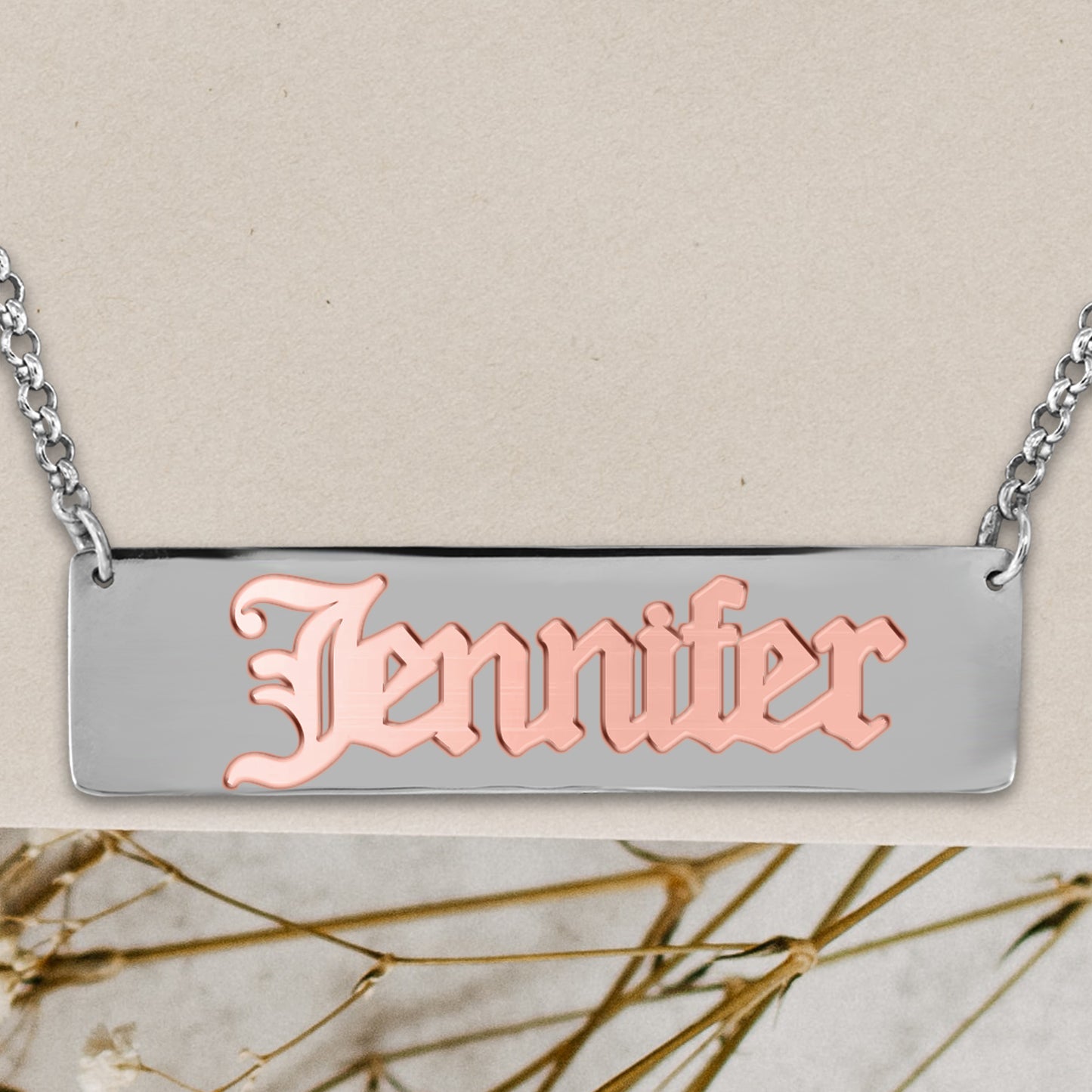 14kt Gold or 14kt Rose Old English Name on a Sterling Silver Plaque