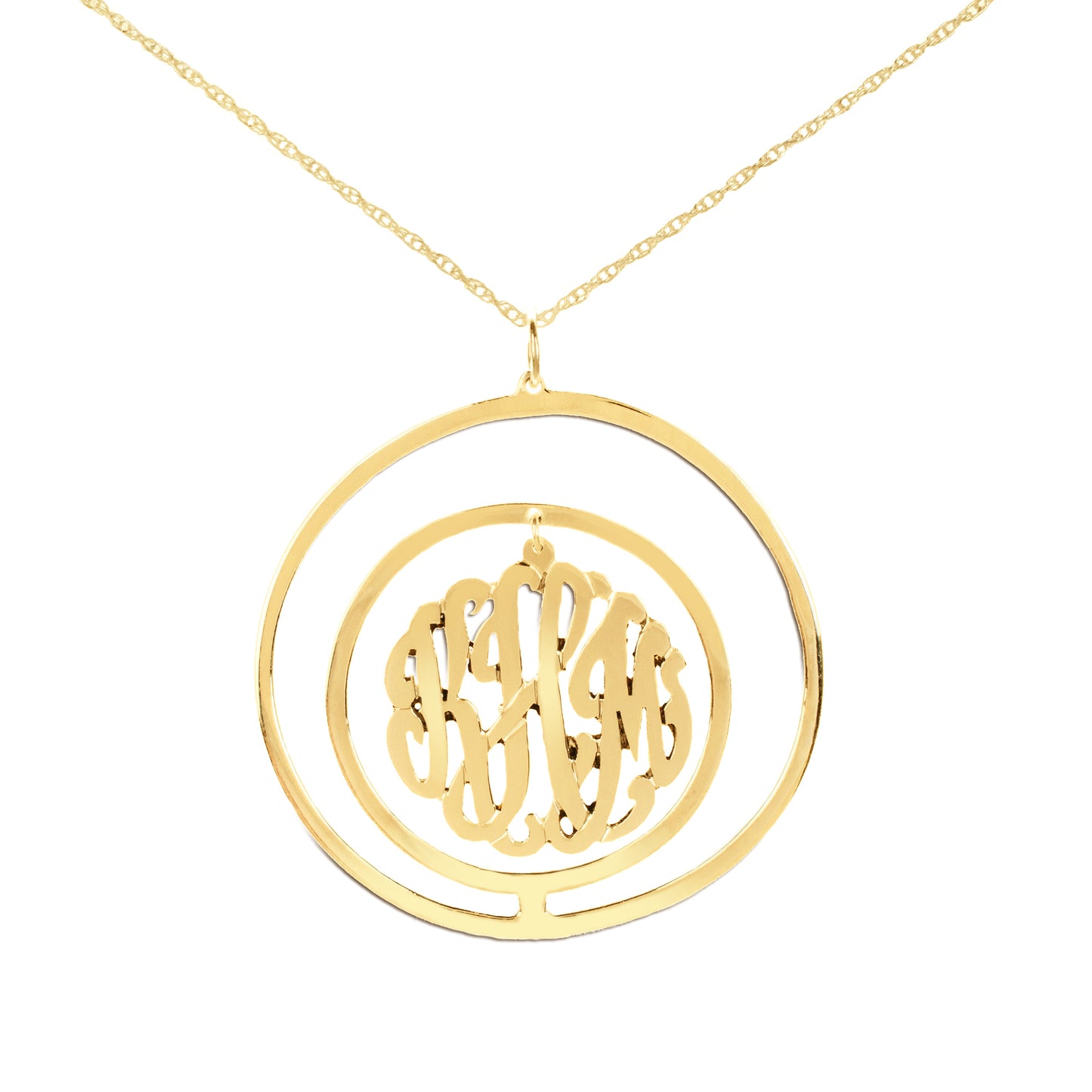 gold-plated silver monogram necklace inside double circular pendant