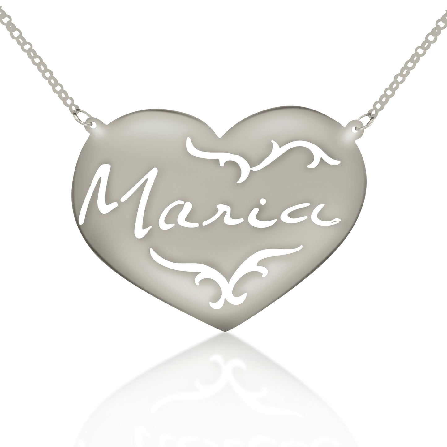 Your "VERY OWN HANDWRITTEN SIGNATURE" Solid Flourished Heart Necklace