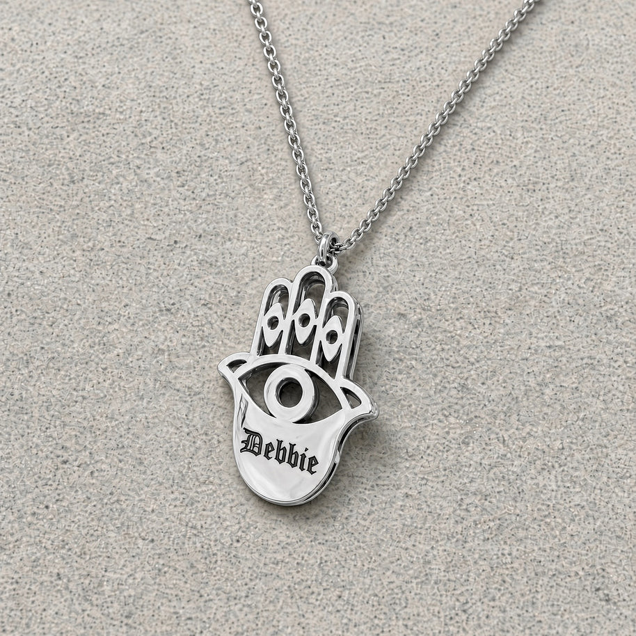 Personalized Double Hamsa Necklace | Name or Initial | Sterling Silver or Gold Plated Sterling Silver