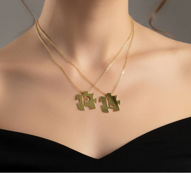 Puzzle Initials Necklace - Personalized Initial in Sterling Silver or Gold Plated Sterling Silver