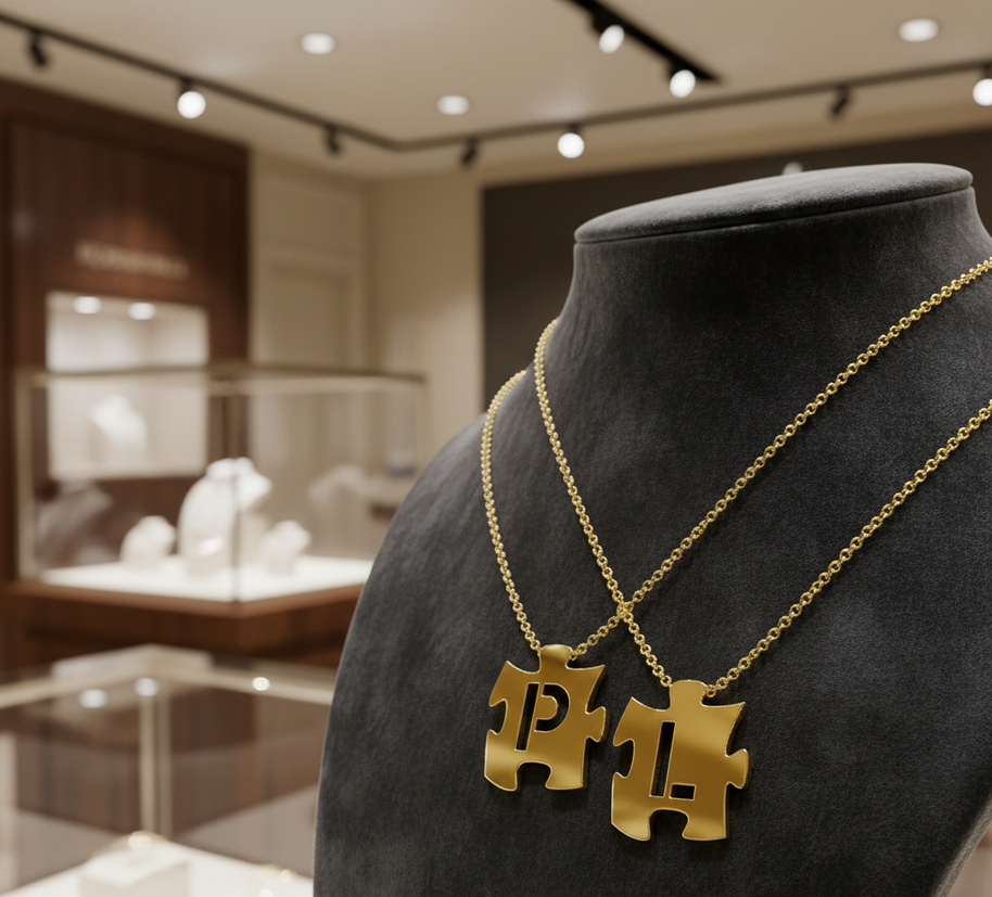 Puzzle Initials Necklace - Personalized Initial in Sterling Silver or Gold Plated Sterling Silver