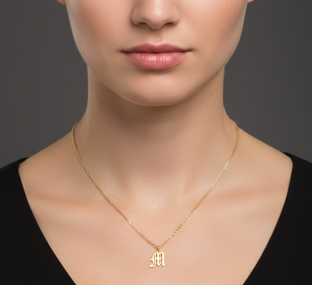 Old English Initial Necklace in Sterling Silver or Gold Plated Sterling Silver - Personalized Initial