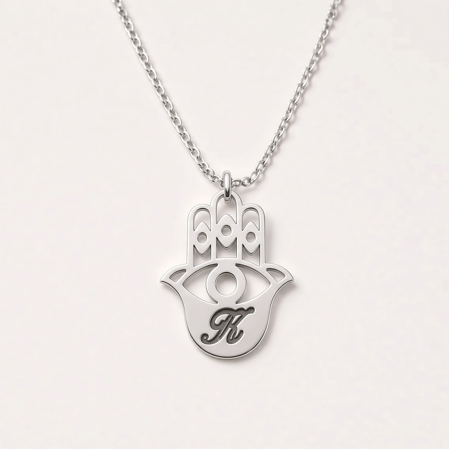 Hamsa Personalized Initial Necklace| Large pendant