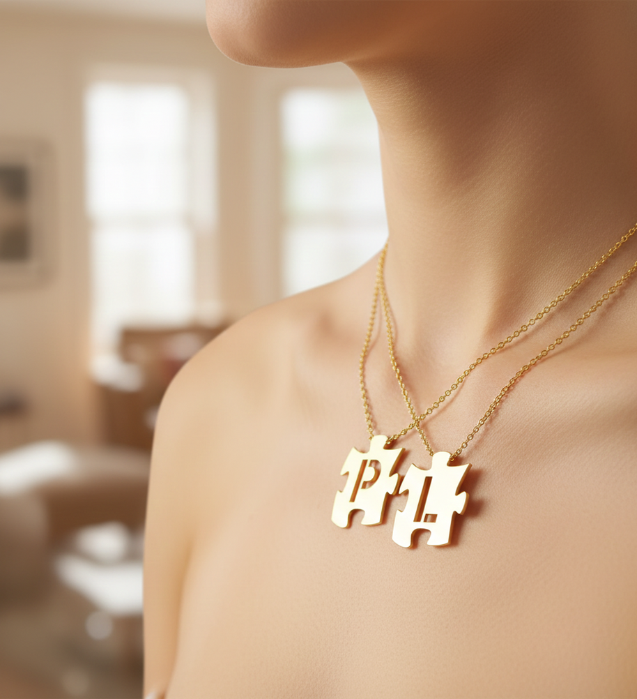 Puzzle Initials Necklace - Personalized Initial in Sterling Silver or Gold Plated Sterling Silver