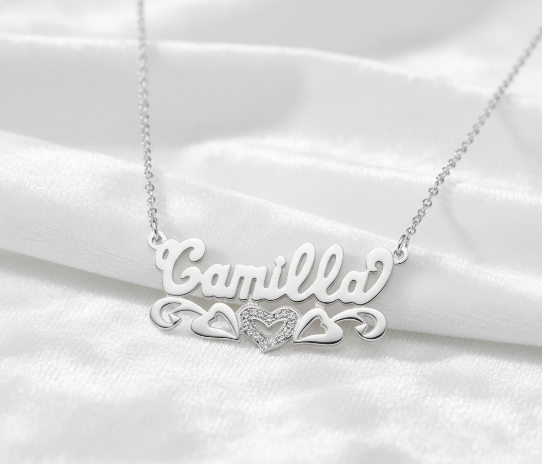 Sterling Silver Name Necklace - Personalized Custom Name - Beaded 3D