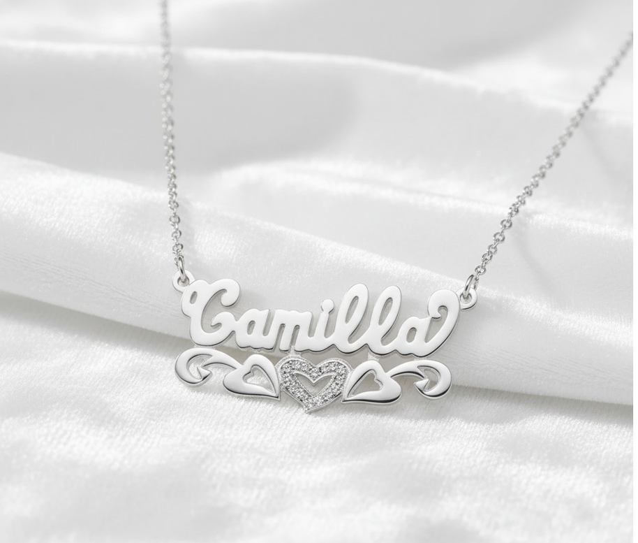 Sterling Silver Name Necklace - Personalized Custom Name - Beaded 3D